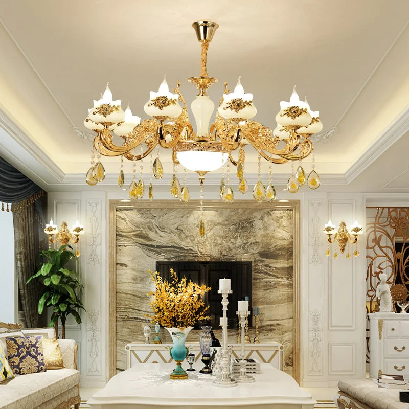 Afralia™ Gold Crystal LED Chandelier: Elegant Lighting for Living Room, Hotel, or Villa Hall