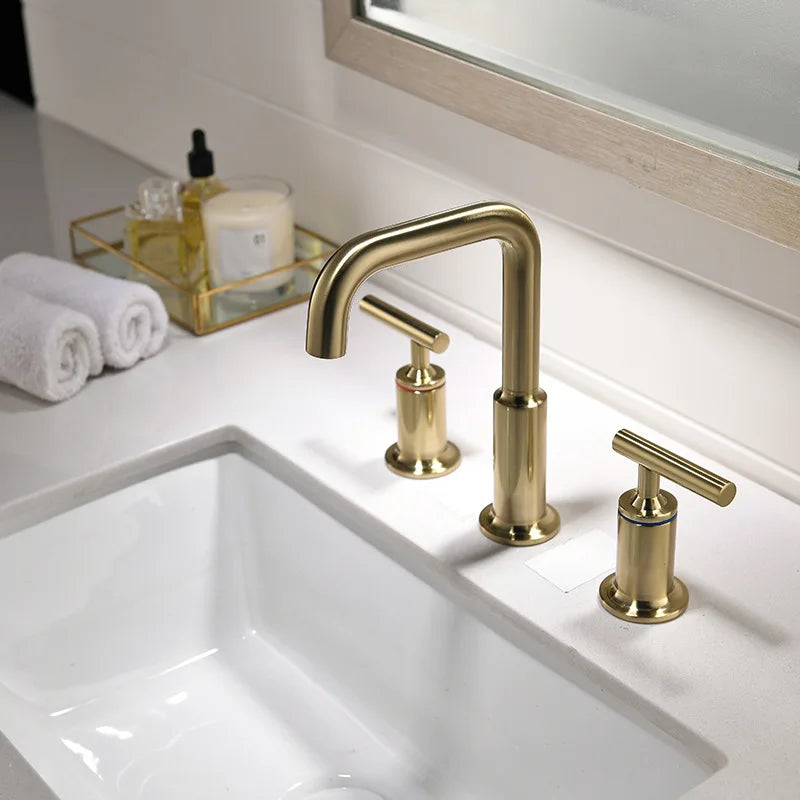Afralia™ Rose Gold Dual Handle Basin Faucet, Brushed Bathroom Mixer Tap