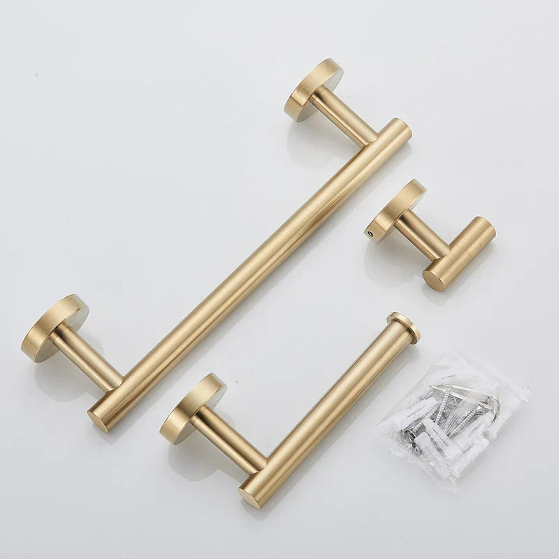 Afralia™ Brushed Gold Stainless Steel Bathroom Accessories Set - Towel Bar, Toilet Paper Holder, Hooks