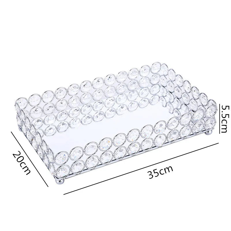 Afralia™ Crystal Glass Mirror Tray Cosmetic Jewelry Organizer Shelf Storage
