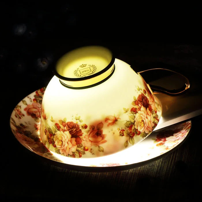 Afralia™ Elegant Floral Tea Set - 200ml Capacity Bone China Cup, Saucer, and Spoon