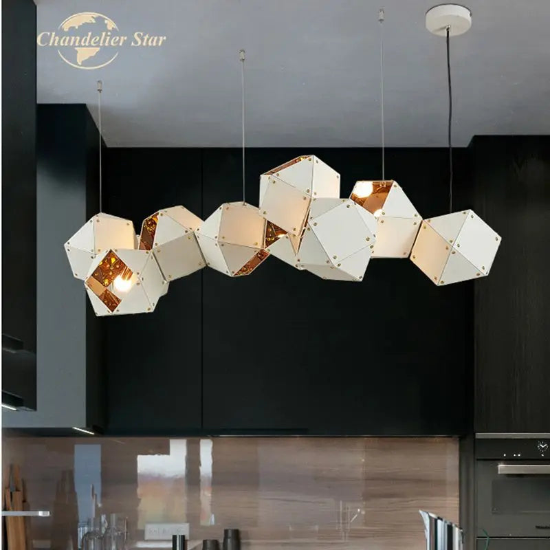 Afralia™ White Metal Geometric LED Chandelier for Bedroom and Living Room