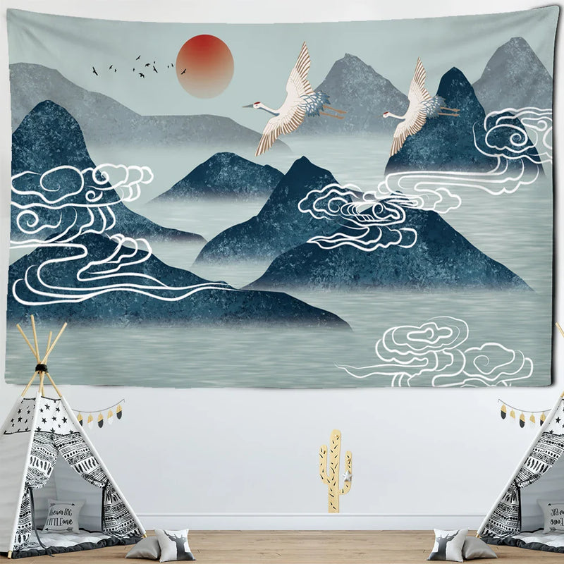 Afralia™ Sun Forest Mountain Wall Tapestry Beauty Psychedelic Hippie Wall Hanging