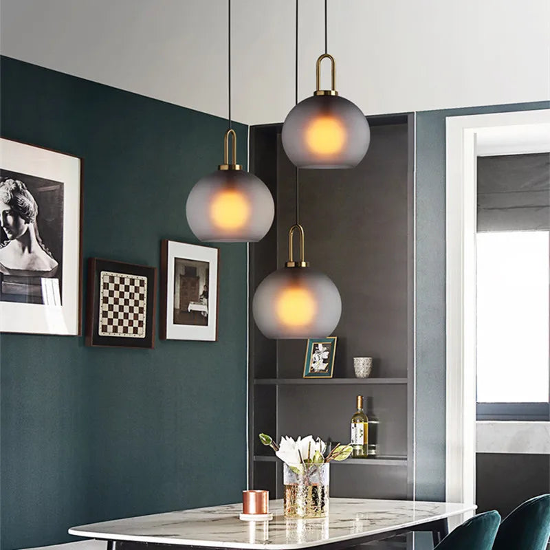 Afralia™ Retro Ball Pendant Light: Smoked Glass Lampshade, Scandinavian Kitchen Suspension Lamp