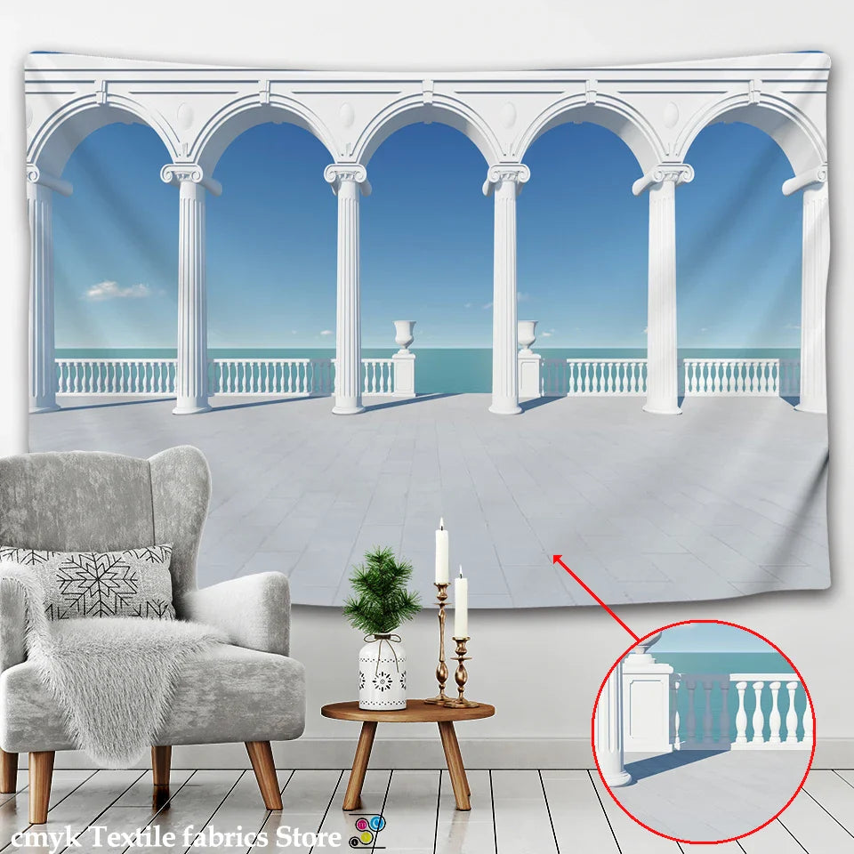 Afralia™ Ancient Architecture Tapestry Wall Hanging Home Decor Cloth