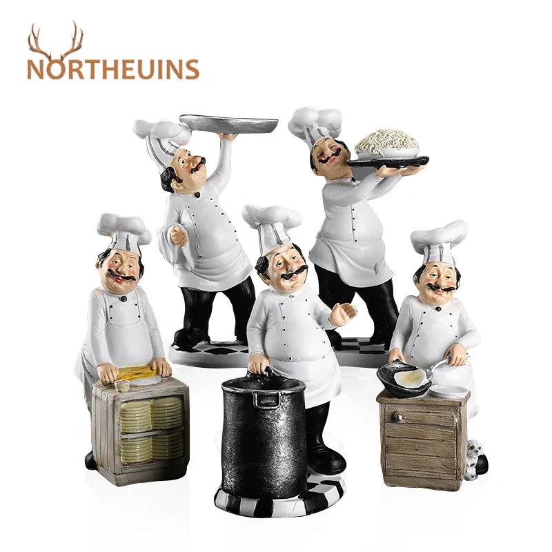 Afralia™ Mini Chef Resin Figurines White Statues for Home & Shop Decor