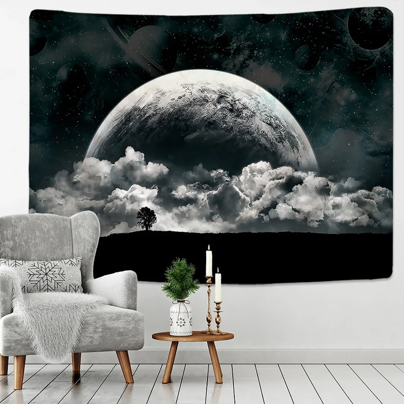 Afralia™ Moon & Starry Sky Tapestry: Beach Blanket, Yoga Mat & Living Room Decor