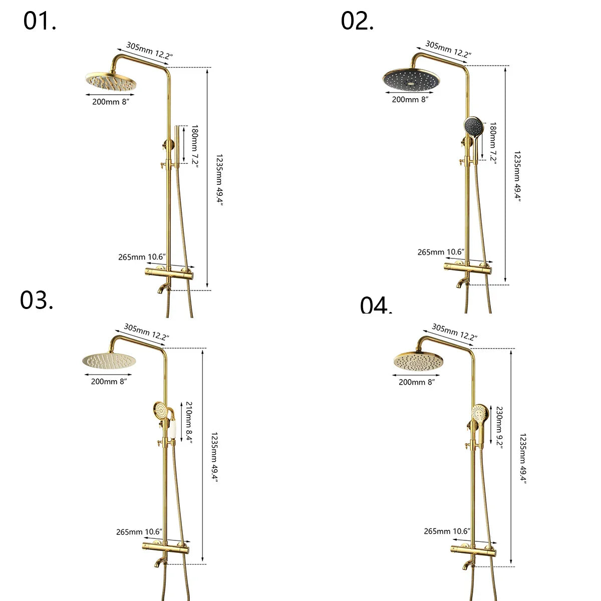 Afralia™ Gold Plated Thermostatic Shower Faucet Set with 8" Rainfall Head