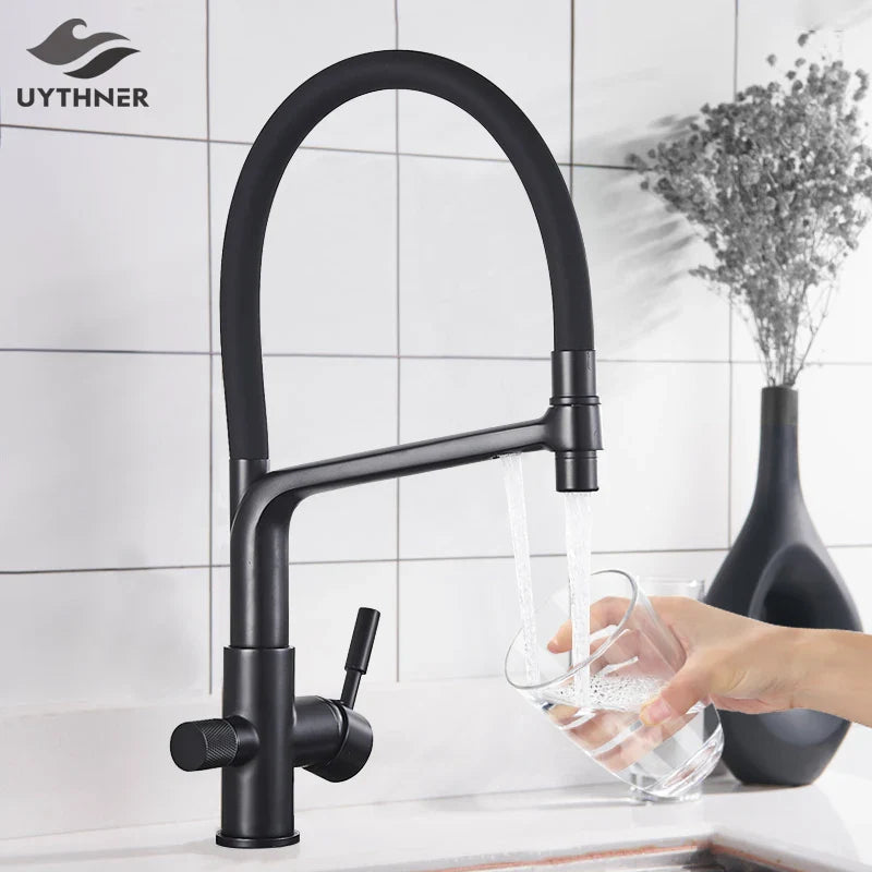 Afralia™ Brass Dual Spout Kitchen Water Filter Faucet 360° Rotation Drinking Filtered Mixer