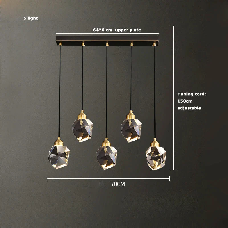 Afralia™ Black Crystal Copper Chandelier LED Hanging Lamps for Dinning Room