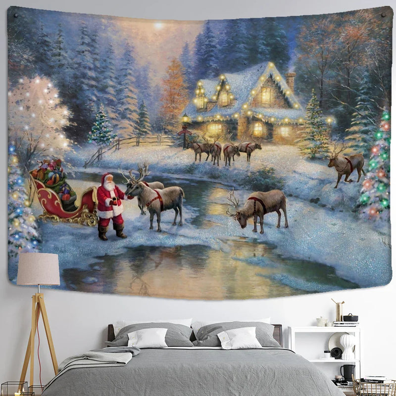 Snow Scene Oil Painting Tapestry Wall Hanging for Home Decor by Afralia™