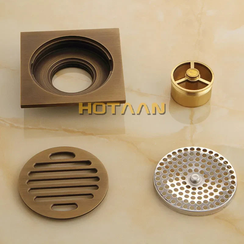 Afralia™ Antique Brass Flower Art Bathroom Accessory Floor Drain Waste Grate - 100mm*100mm