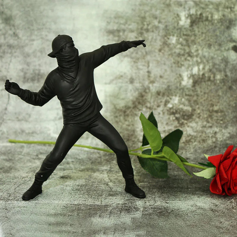 Afralia™ Bansky Flower Thrower Sculpture: Modern Office & Home Decor