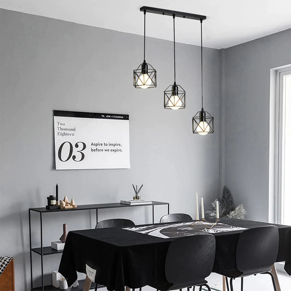 Afralia™ Iron Frame Retro Led Pendant Light for Kitchen Dining Living Room