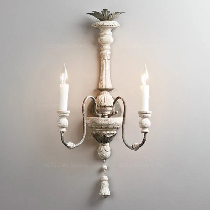 Afralia™ Retro Carved Wood Wall Sconce 2-Light Interior Wall Lamp for Bedroom Hallway Decor