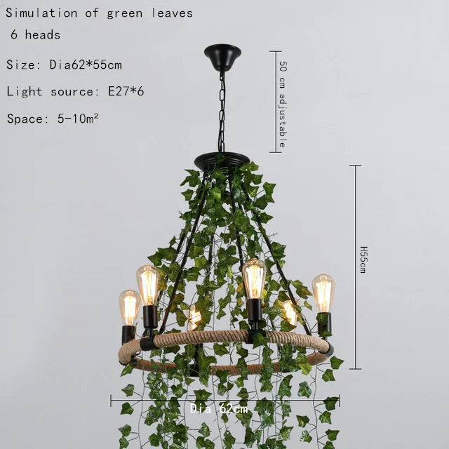 Afralia™ Multi Head Green Leaf Chandelier for Bar, Tea Shop, Corridor Lighting - Decorative Lamp