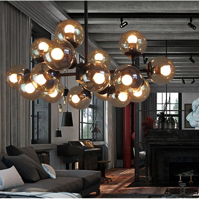 Afralia™ Glass Ball Pendant Lamp: Modern Industrial Loft Iron Luminaria Light