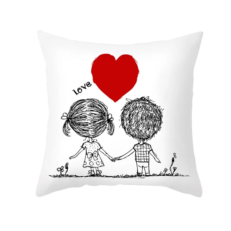 Afralia™ Love Heart Sketch Couple Pillow Cover 45X45CM Peah Skin Print