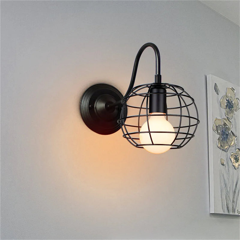 Afralia™ Iron Cage Wall Sconce for Indoor Bedroom, Bar Counter, and ReadingAreaView