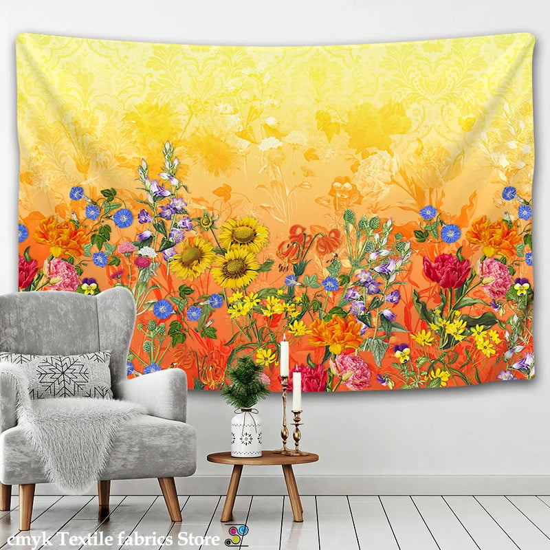 Floral Herbs Wild Flowers Tapestry Wall Hanging by Afralia™