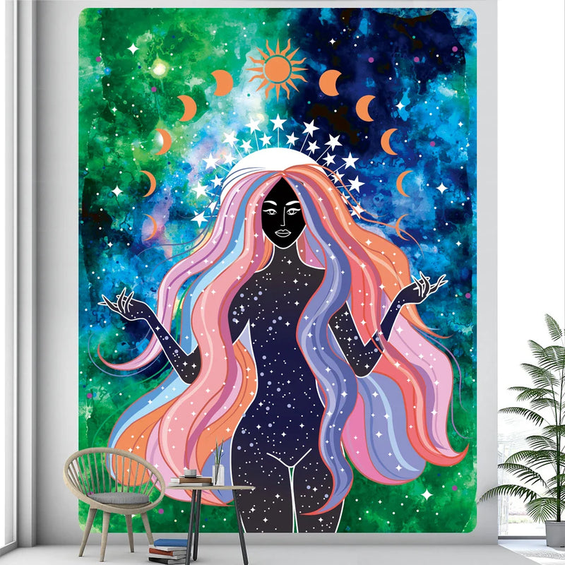 Afralia™ Boho Girl Tapestry: Hippie Yoga Mat, Sofa Blanket, Home Decor Art