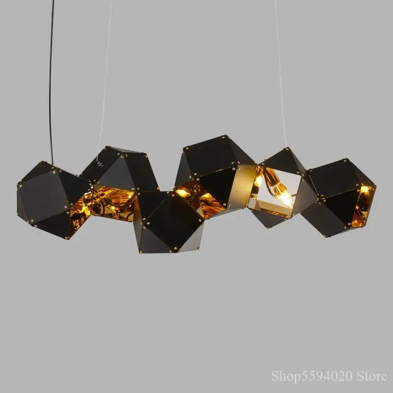 Afralia™ Black Metal DNA Chandelier: Nordic, Modern, Creative Island Light for Bar and Restaurant.