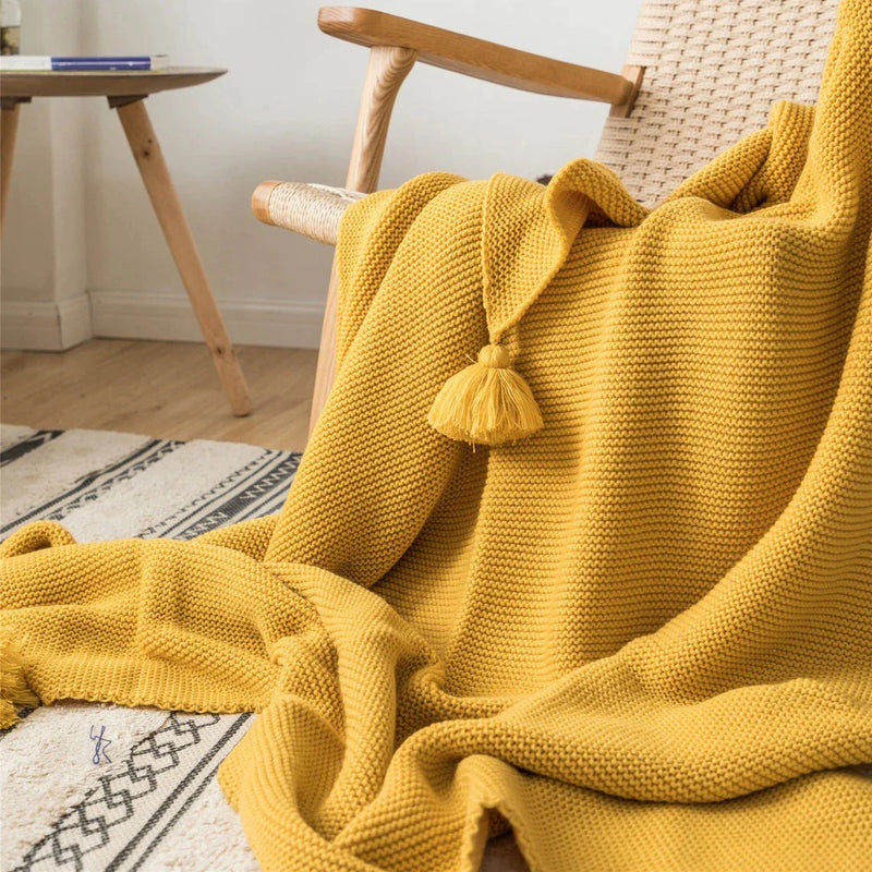 Afralia™ Chunky Knit Tassel Throw Blanket - Modern Cozy Home Decor