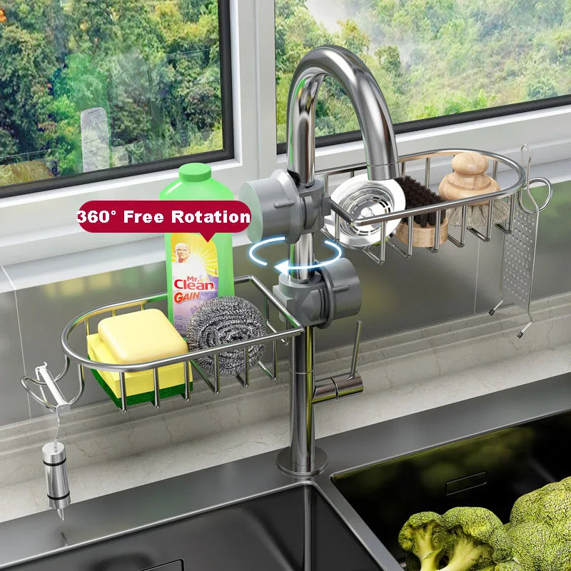 Afralia™ Adjustable Kitchen Sink Rack with Soap Dish and Hooks