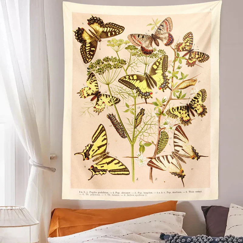 Vintage Butterfly Tapestry Wall Art Illustration Chart for Boho Decor by Afralia™