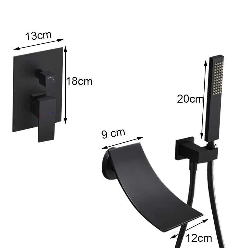 Afralia™ Black Bathroom Faucet: 2 Function Wall Mount Hot Cold Shower Bathtub Facuet.