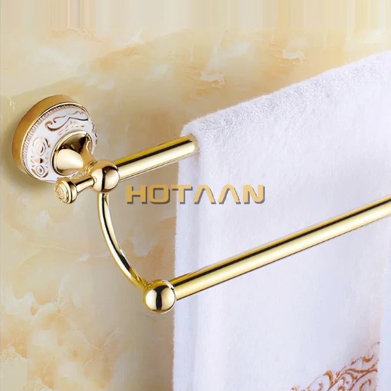 Afralia™ 60cm Double Towel Bar with Ceramic Gold Finish for Bathroom Accessories.