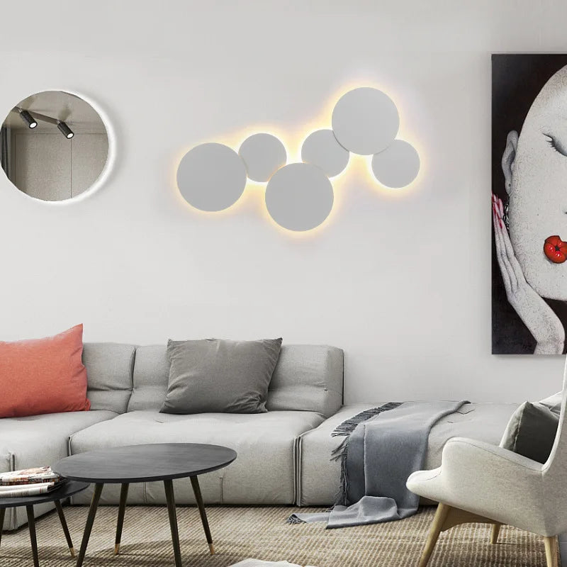 Afralia™ Modern Moon LED Wall Lamp: Dimmable Round Metal Light for Indoor Staircase and Bedside.