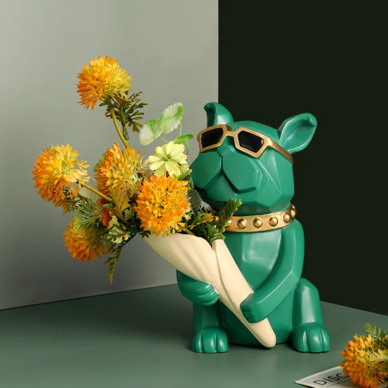 French Bulldog Sculpture Vase, Unique Home Decor Accent by Afralia™