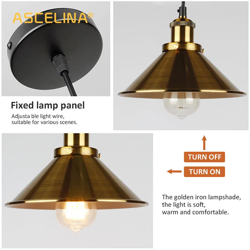 Afralia™ Retro Industrial Iron Chandeliers for Kitchen Bedroom Restaurant Home - Black/Gold 3 Heads