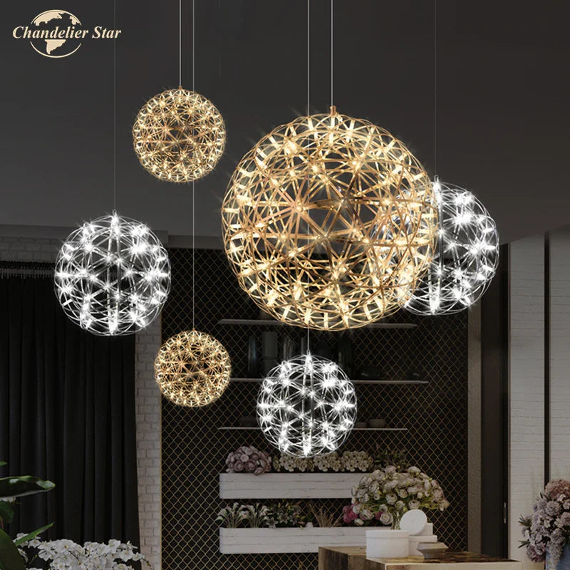 Afralia™ Dandelion Ball LED Chandelier for Staircase Restaurant - Nordic Firework Design