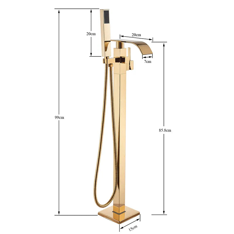 Afralia™ Golden Bathtub Shower Faucet Floor Mounted Waterfall Mixer Tap