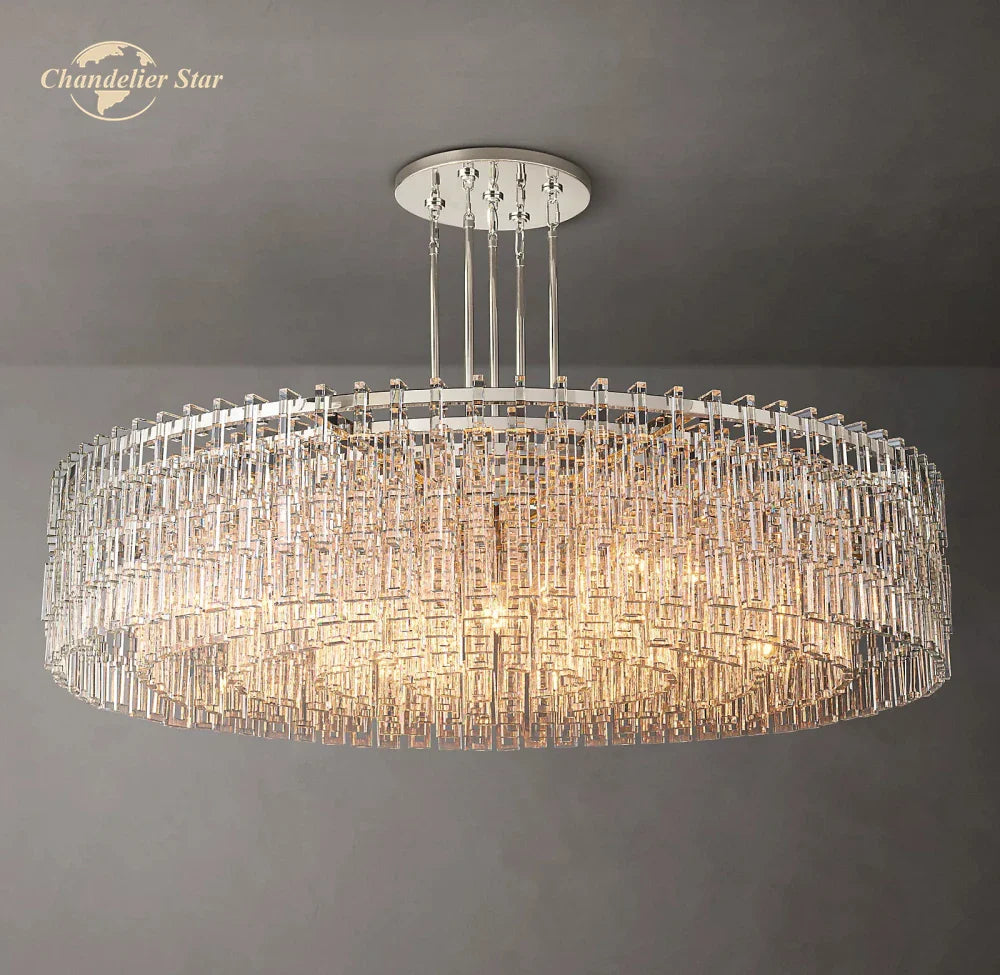 Afralia™ Modern LED Round Chandelier Black Brass Glass Chrome Pendant Light