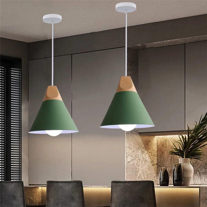 Afralia™ Cone Wood Pendant Lights Multicolor Aluminum Lampshade for Dining Room Home Lighting