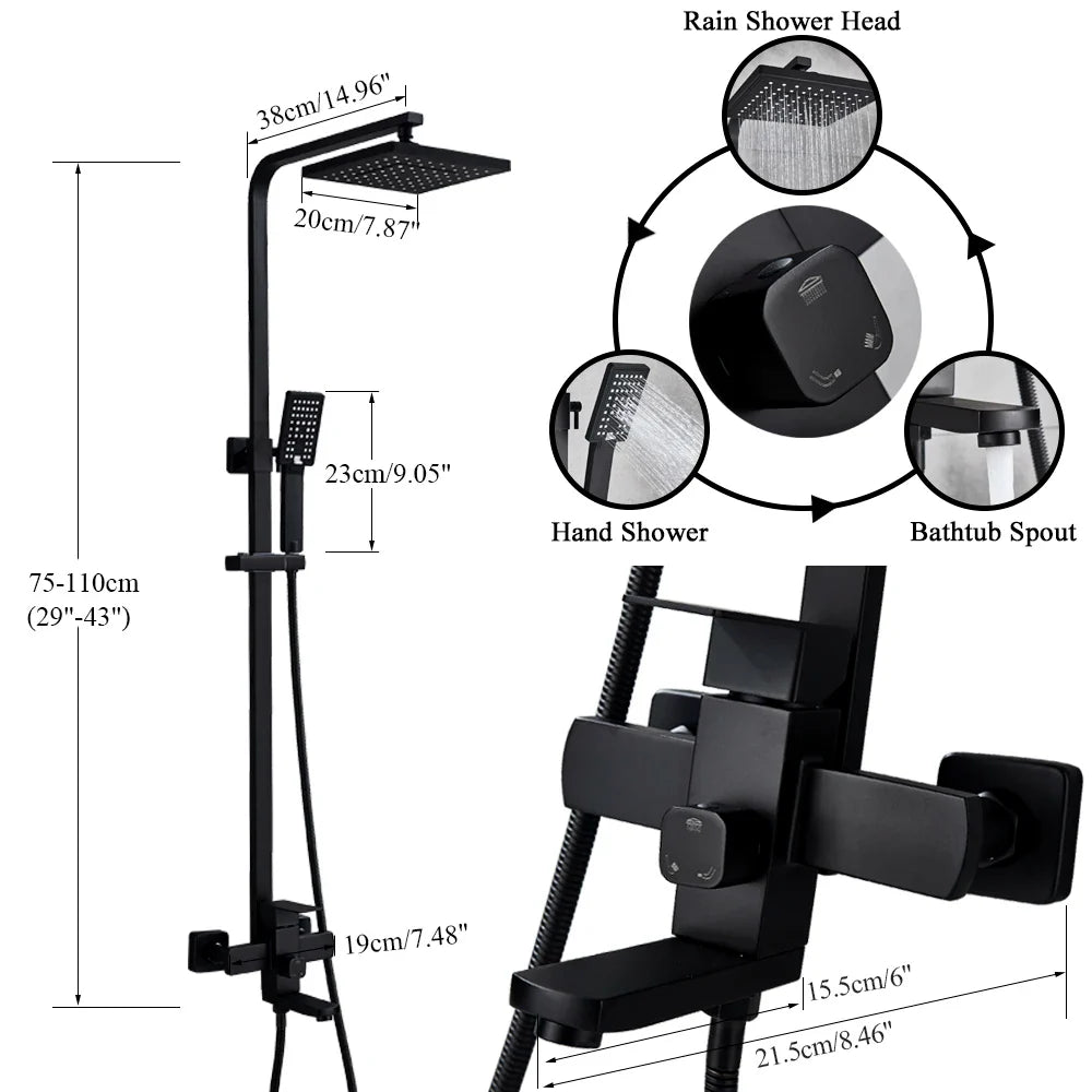 Afralia™ Shower Faucet Set with Rainfall Head, Wall Mounted Mixer System