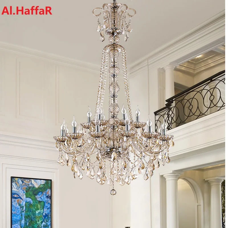 Afralia™ Large Stair Crystal Chandelier 15 Arms Gold/Silver K9 Crystal Luxury Light