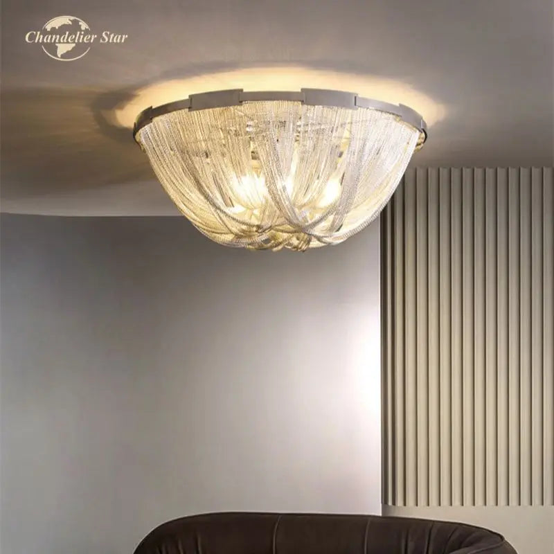 Afralia™ Chain Tassel LED Ceiling Light: Luxury Aluminum Chandeliers for Living Room