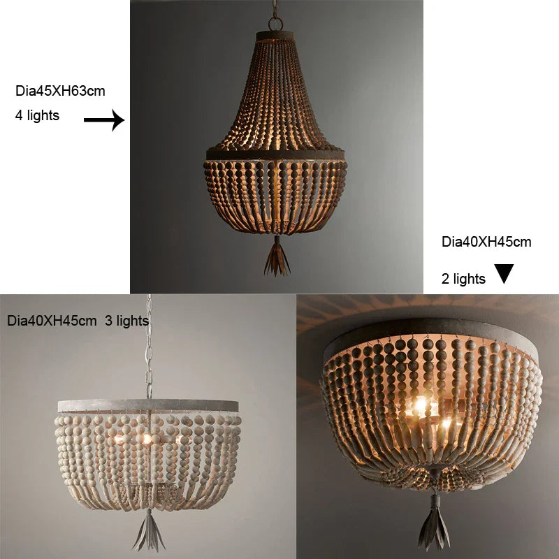 Afralia™ Wood Beaded Chandelier Fixture for Kitchen, Bedroom & Hallway