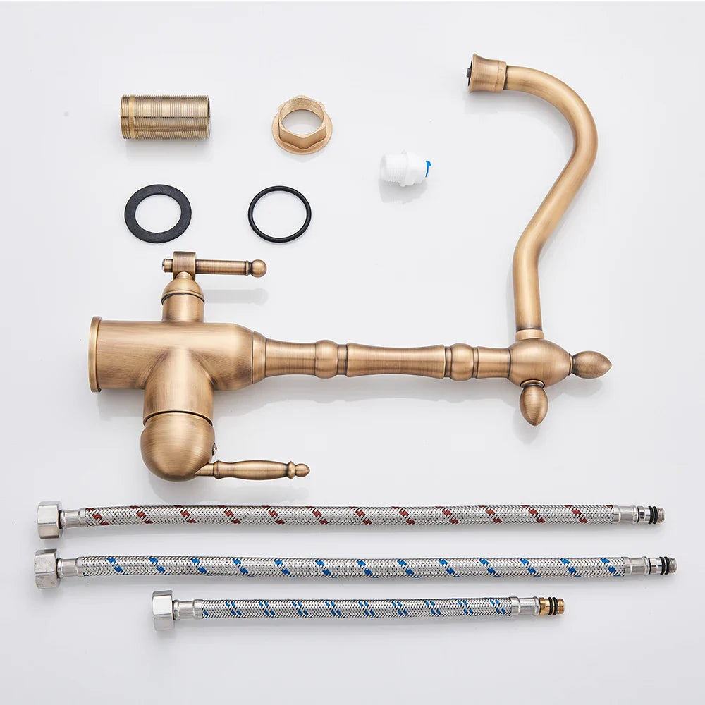 Afralia™ Antique Brass Water Filtration Kitchen Faucet, Lead-Free Drinking Sink Faucet
