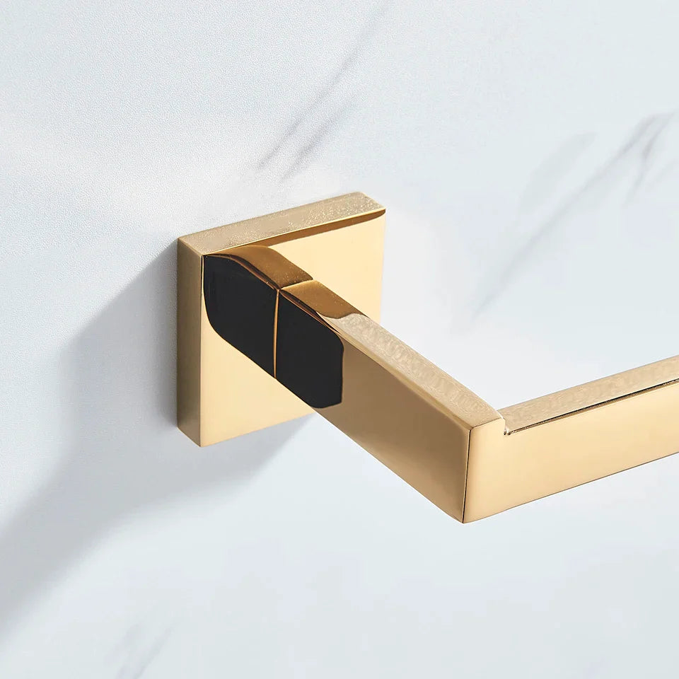 Afralia™ Gold Bathroom Hardware Set: Robe Hook, Towel Rail, Shelf, Tissue Holder