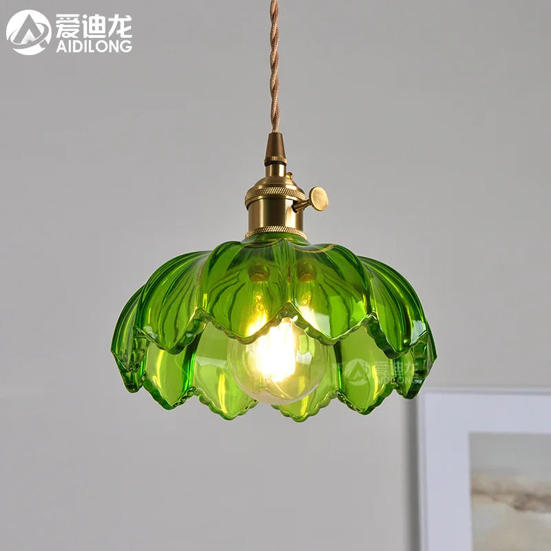 Afralia™ Green Glass Hanging Lamp - Copper Nordic Modern Pendant Lights for Bedroom, Bar, Restaurant