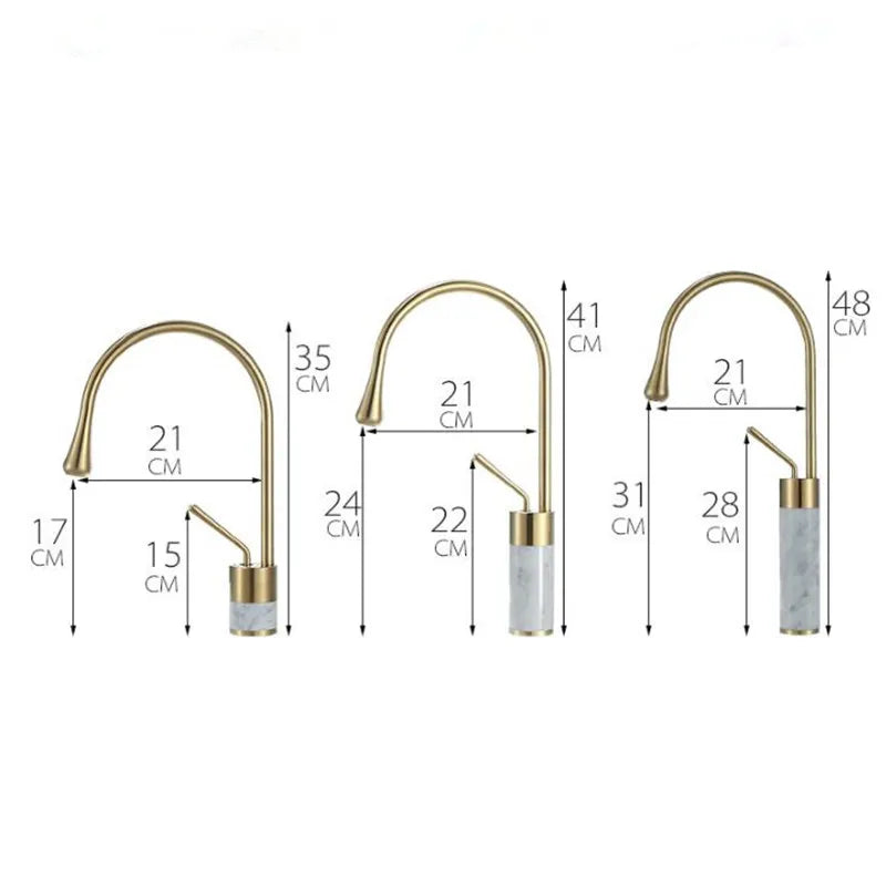Afralia™ Brushed Gold Brass & Marble Bathroom Sink Faucet