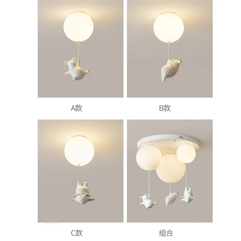 Afralia™ Flying Pig Resin LED Ceiling Light Kids Bedroom Lamp Deco Fixtures