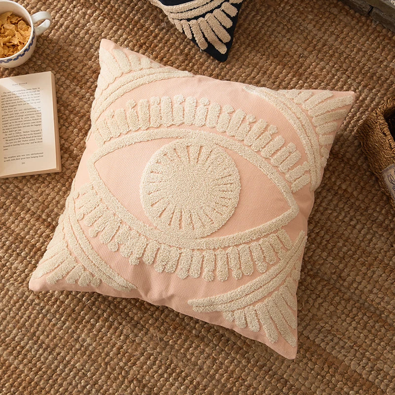 Afralia™ Embroidered Cotton Pillow Cover 45x45cm, Navy Pink Decorative Throw Pillow