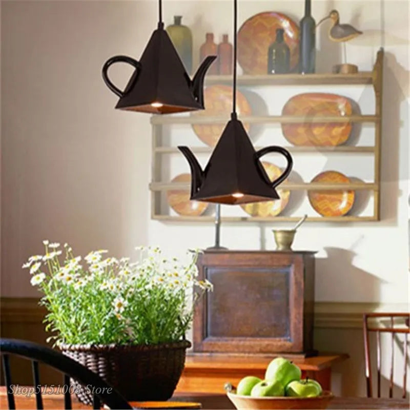 Resin Teapot Pendant Light Tea Cup Kitchen Bar Hanging Lamp Afralia™ Dining Room Lighting