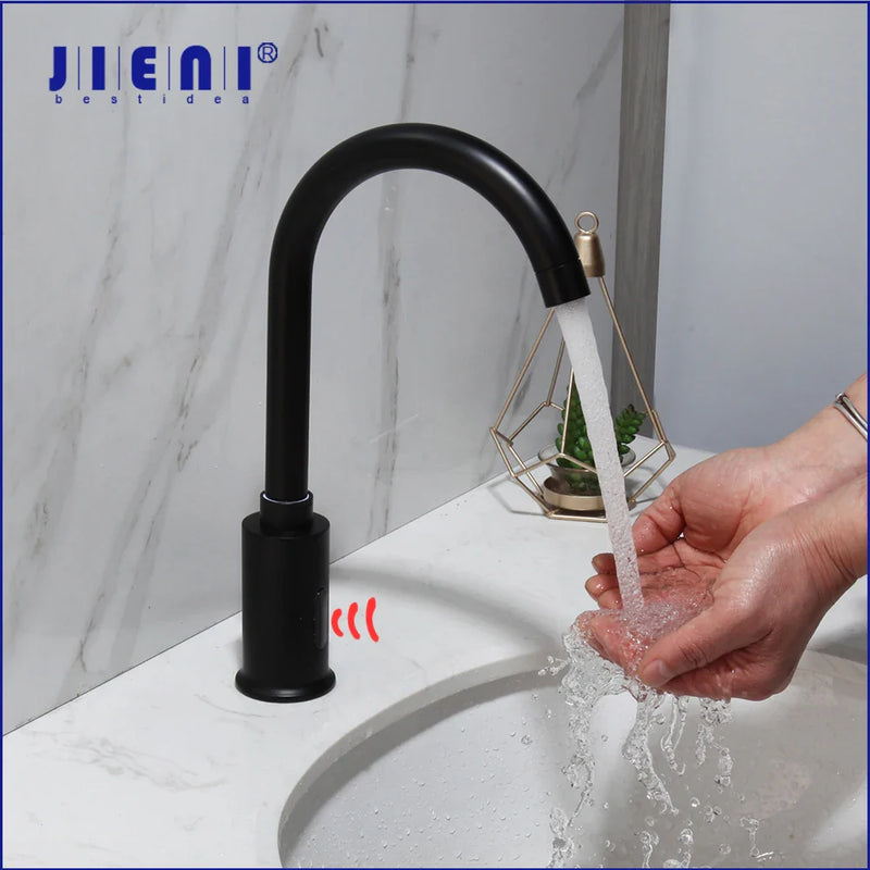 Afralia™ Matte Black Automatic Sensor Faucet Gold Swivel Basin Water Mixer